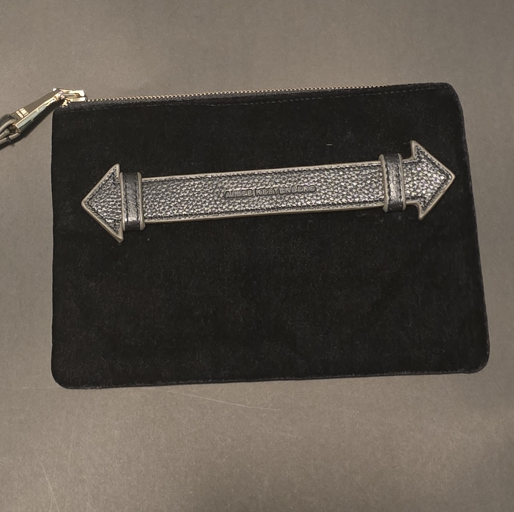Aimee Kestenberg Black Velvet Wristlet Clutch with Leather Trim